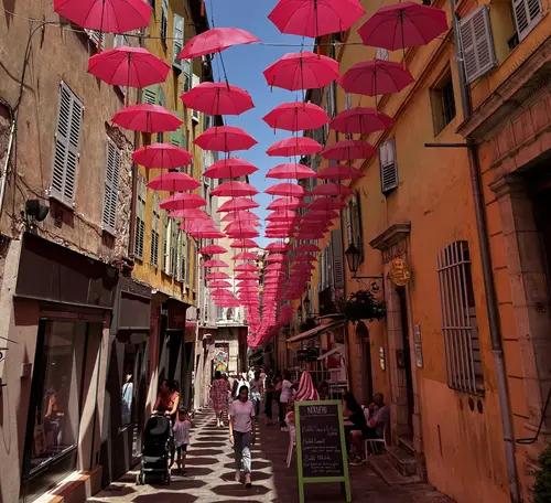 Grasse, the umbrellas at the main street